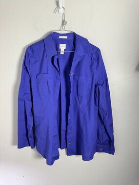 Like New Womens Chico's Button Up Shirt Top Blouse 1 Royal Blue EUC